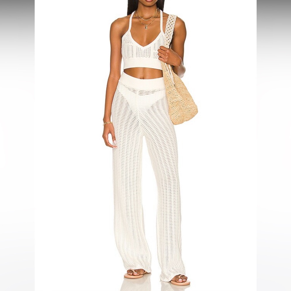Tularosa Maeve Knit Pants+Top-Bra.Set in Ivory -White .Wide Leg .